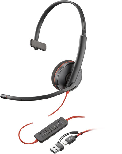 POLY Blackwire 3210 Monaural USB-C Headset +USB-C/A Adapter POLY Blackwire 3210 Monaural USB-C Headset +USB-C/A Adapter